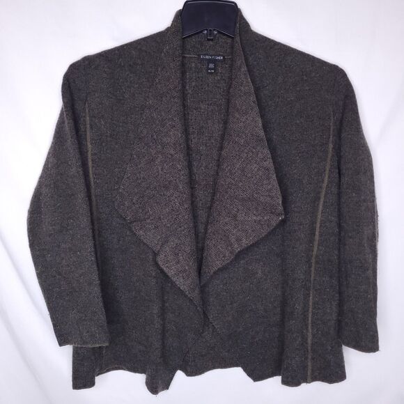 Eileen Fisher Drape Cardigan XL Green Wool Open Front - Picture 1 of 9